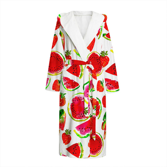 Summer Fruits Watermelon Pattern Print Hooded Bathrobe