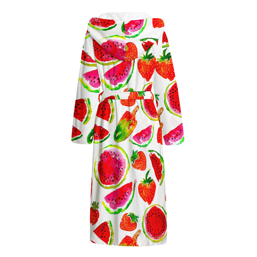 Summer Fruits Watermelon Pattern Print Hooded Bathrobe