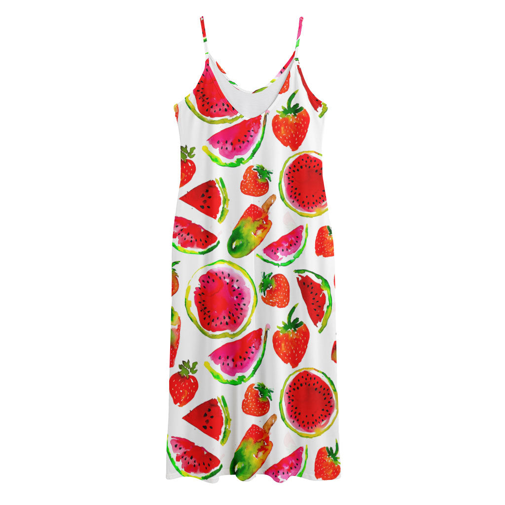 Summer Fruits Watermelon Pattern Print Jersey Midi Cami Dress