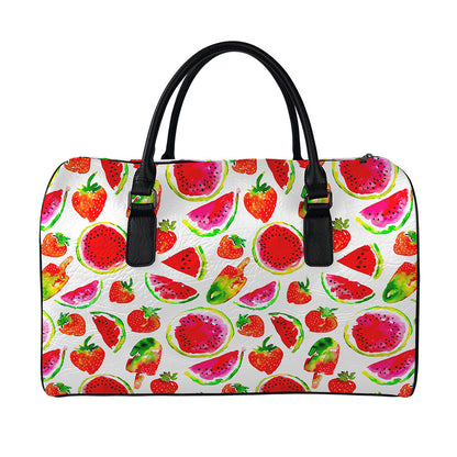Summer Fruits Watermelon Pattern Print Leather Duffle Bag