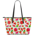 Summer Fruits Watermelon Pattern Print Leather Tote Bag With Zipper