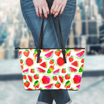 Summer Fruits Watermelon Pattern Print Leather Tote Bag