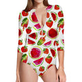 Summer Fruits Watermelon Pattern Print Long Sleeve Swimsuit