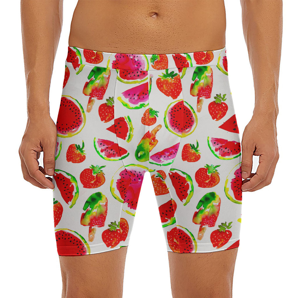 Summer Fruits Watermelon Pattern Print Men's Long Boxer Briefs