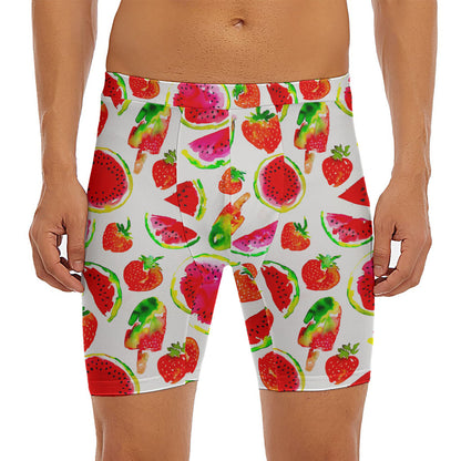Summer Fruits Watermelon Pattern Print Men's Long Boxer Briefs