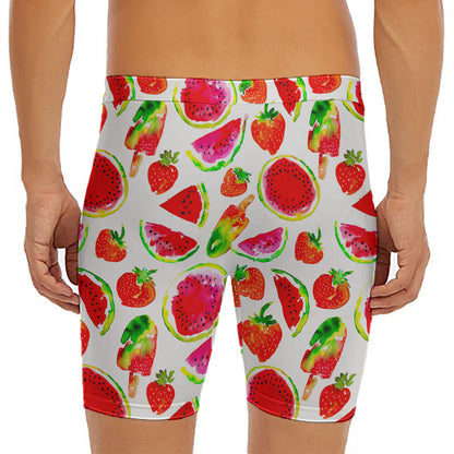 Summer Fruits Watermelon Pattern Print Men's Long Boxer Briefs