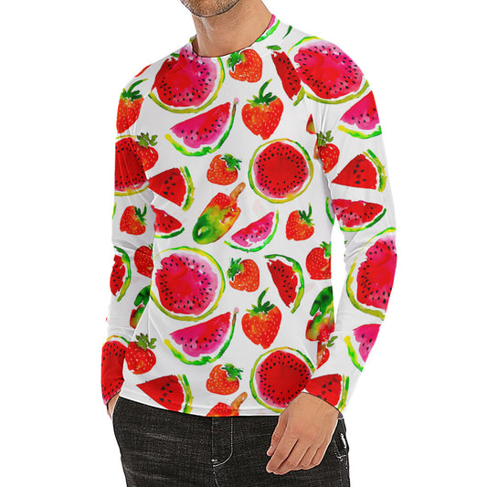 Summer Fruits Watermelon Pattern Print Men's Long Sleeve Rash Guard