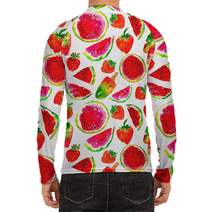 Summer Fruits Watermelon Pattern Print Men's Long Sleeve Rash Guard