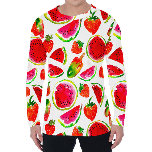 Summer Fruits Watermelon Pattern Print Men's Long Sleeve T-Shirt