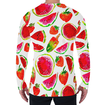Summer Fruits Watermelon Pattern Print Men's Long Sleeve T-Shirt
