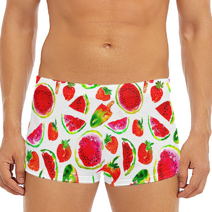 Summer Fruits Watermelon Pattern Print Men's Short Boxer Briefs