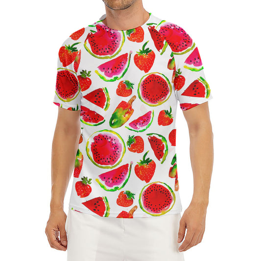 Summer Fruits Watermelon Pattern Print Men's Short Sleeve Rash Guard