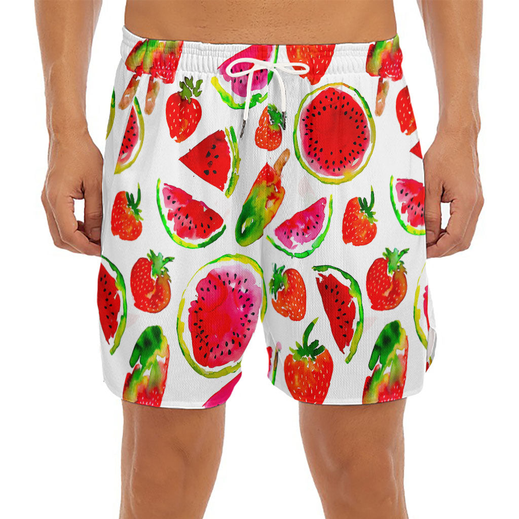 Summer Fruits Watermelon Pattern Print Men's Split Running Shorts