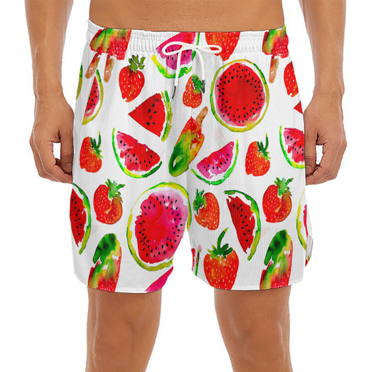Summer Fruits Watermelon Pattern Print Men's Split Running Shorts