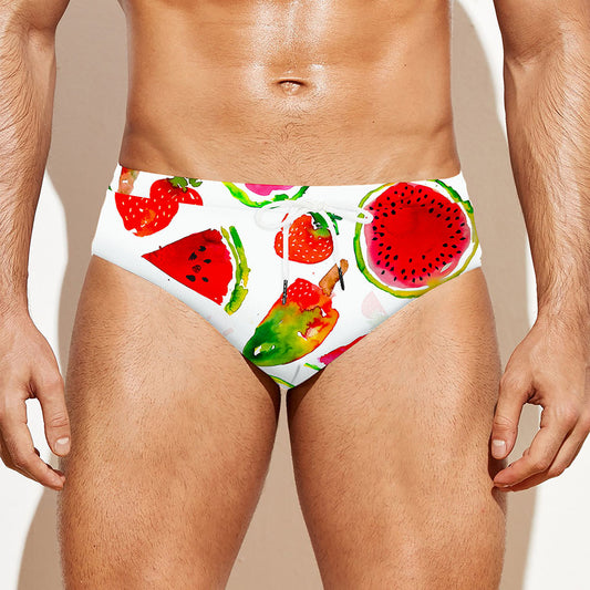 Summer Fruits Watermelon Pattern Print Men's Swim Briefs