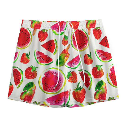Summer Fruits Watermelon Pattern Print Mesh Shorts
