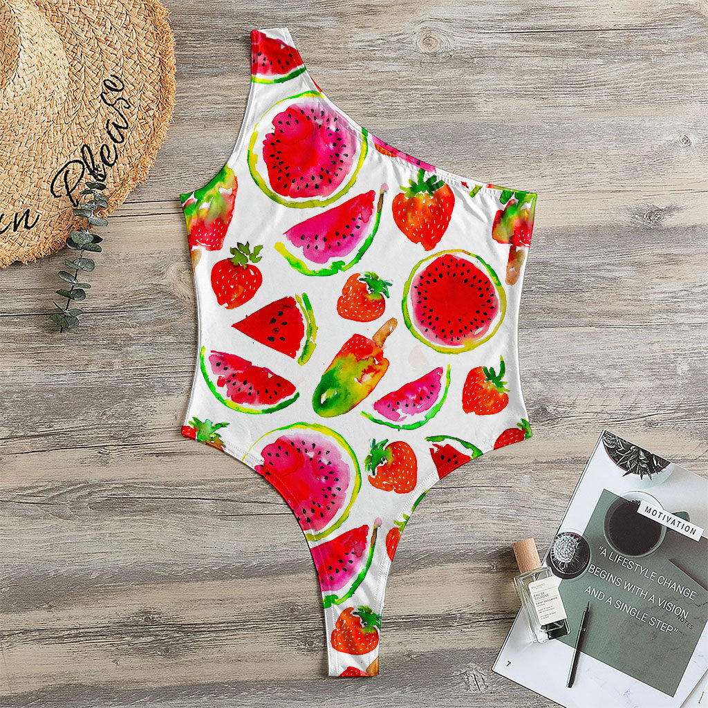 Summer Fruits Watermelon Pattern Print One Shoulder Bodysuit