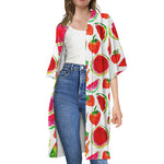Summer Fruits Watermelon Pattern Print Open Front Beach Cover Up