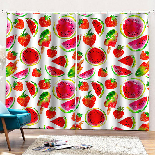 Summer Fruits Watermelon Pattern Print Pencil Pleat Curtains