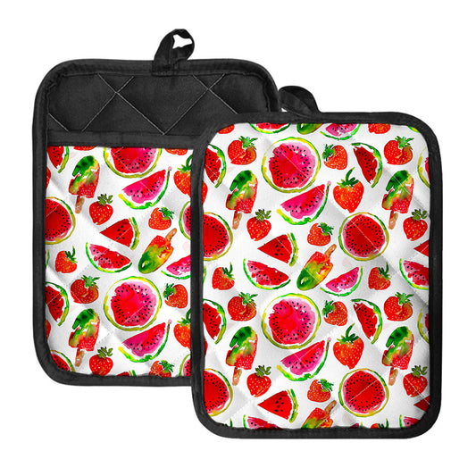 Summer Fruits Watermelon Pattern Print Pot Holders With Pocket