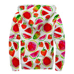 Summer Fruits Watermelon Pattern Print Sherpa Lined Zip Up Hoodie