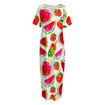 Summer Fruits Watermelon Pattern Print Short Sleeve Long Nightdress