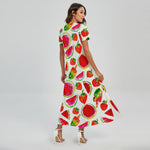 Summer Fruits Watermelon Pattern Print Short Sleeve Maxi Dress