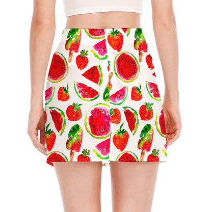 Summer Fruits Watermelon Pattern Print Side Slit Mini Skirt