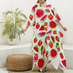 Summer Fruits Watermelon Pattern Print Silk V-Neck Kaftan Dress