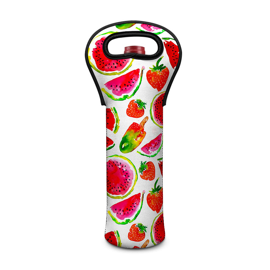 Summer Fruits Watermelon Pattern Print Single Neoprene Wine Tote