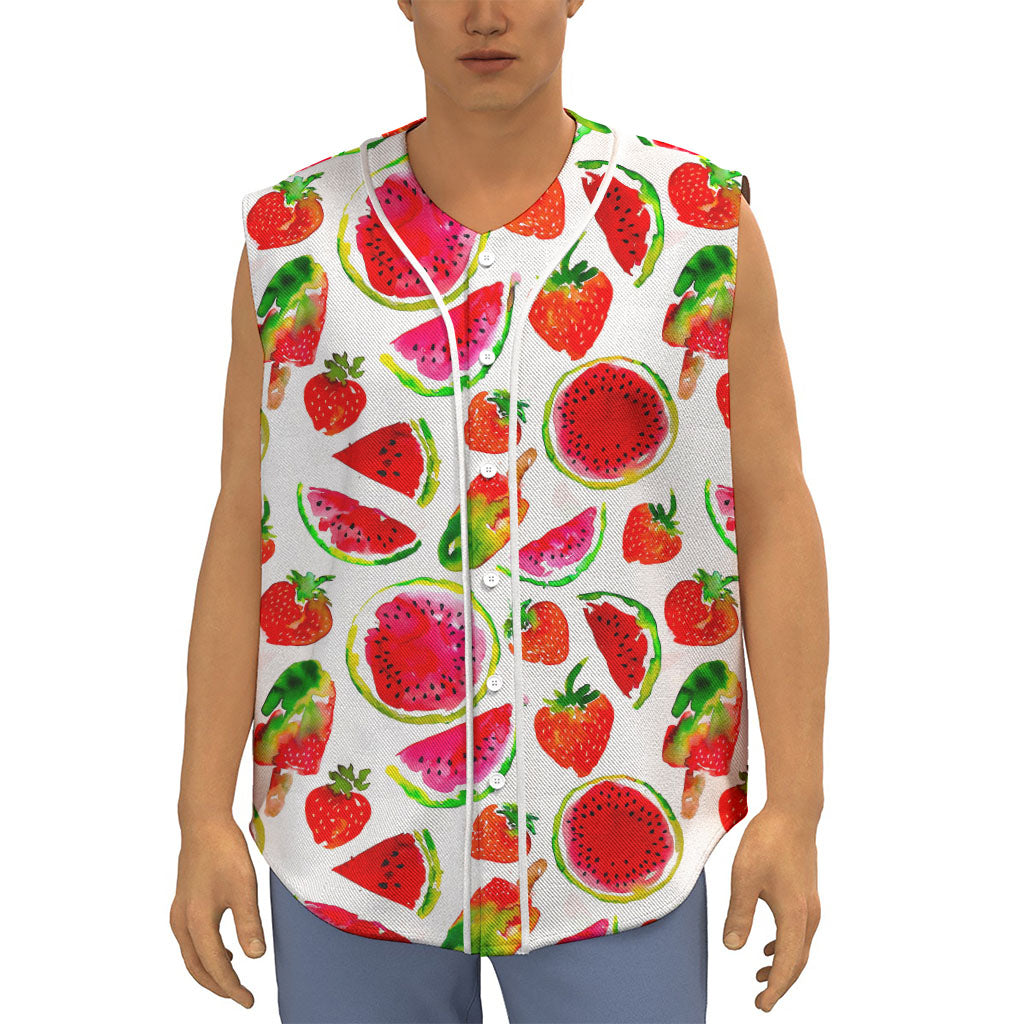 Summer Fruits Watermelon Pattern Print Sleeveless Baseball Jersey