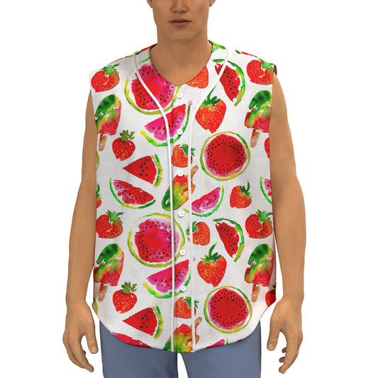 Summer Fruits Watermelon Pattern Print Sleeveless Baseball Jersey