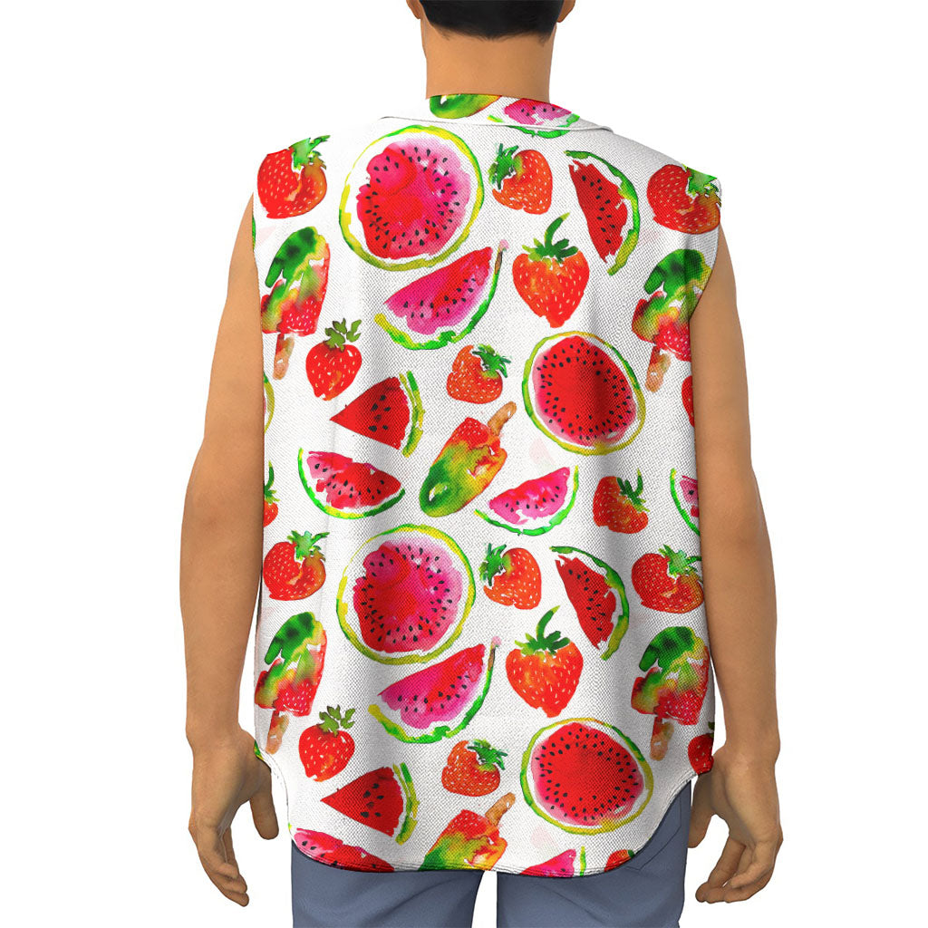 Summer Fruits Watermelon Pattern Print Sleeveless Baseball Jersey