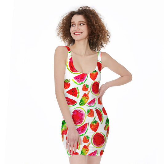 Summer Fruits Watermelon Pattern Print Sleeveless Bodycon Dress