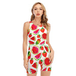 Summer Fruits Watermelon Pattern Print Sleeveless One Piece Swimsuit