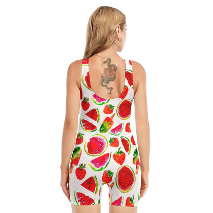 Summer Fruits Watermelon Pattern Print Sleeveless One Piece Swimsuit