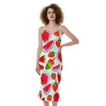 Summer Fruits Watermelon Pattern Print Slim Fit Midi Cami Dress