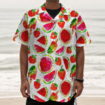 Summer Fruits Watermelon Pattern Print Textured Short Sleeve Shirt