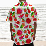 Summer Fruits Watermelon Pattern Print Textured Short Sleeve Shirt
