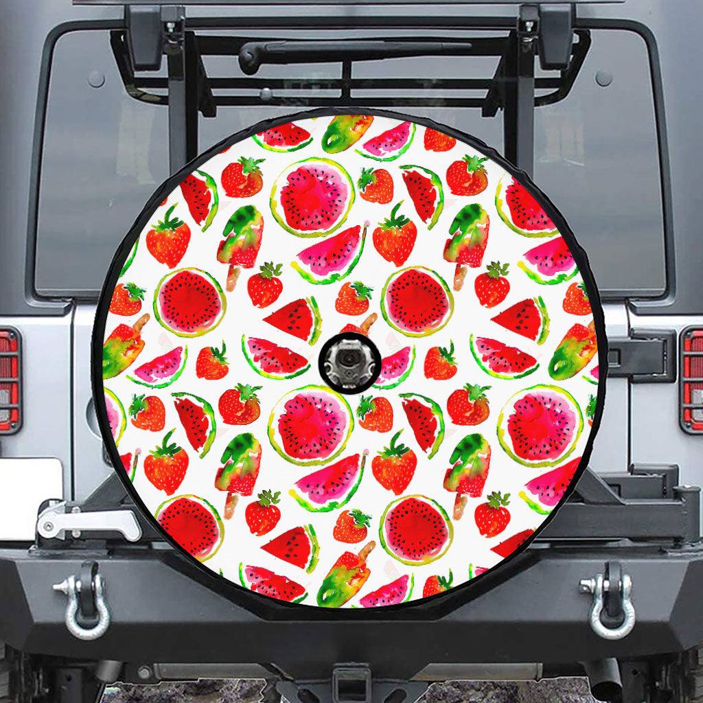 Summer Fruits Watermelon Pattern Print Tire Cover With Camera Hole