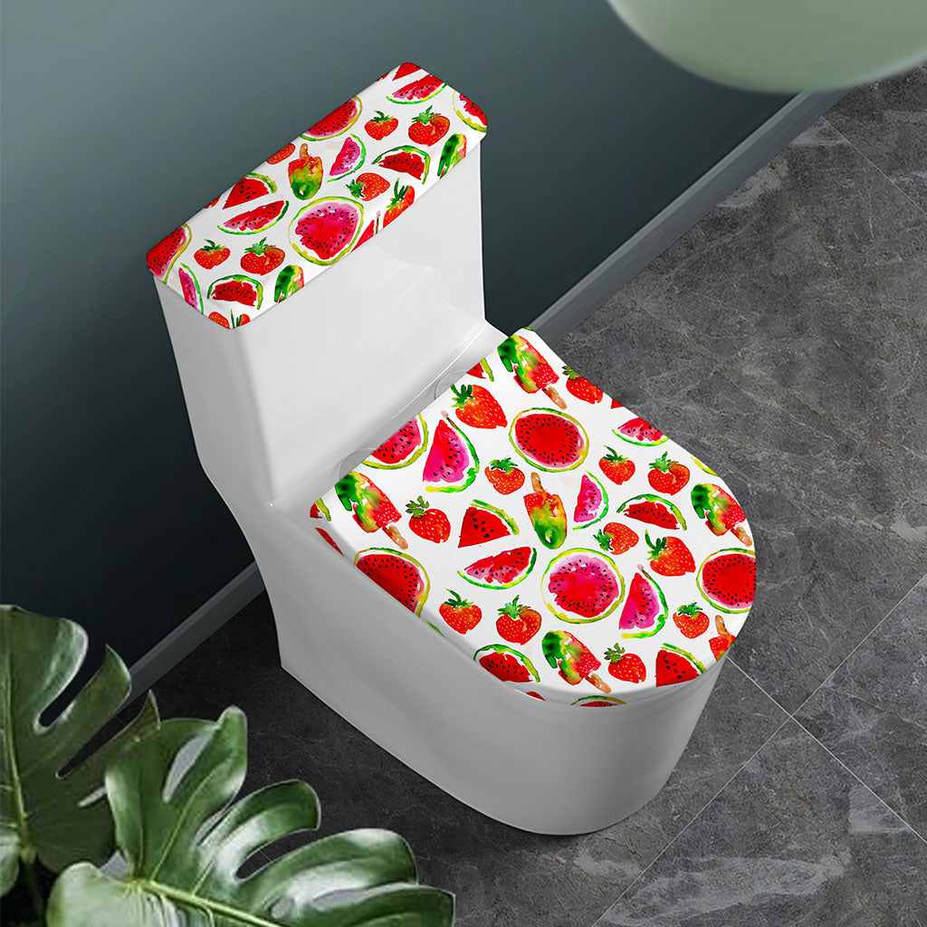 Summer Fruits Watermelon Pattern Print Toilet Lid And Tank Cover Set