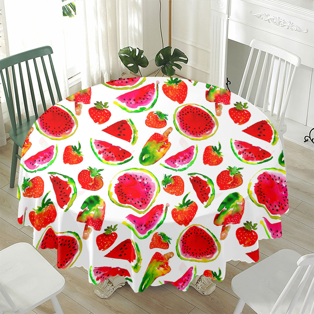 Summer Fruits Watermelon Pattern Print Waterproof Round Tablecloth