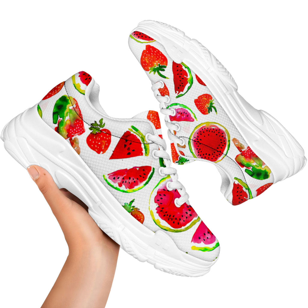 Summer Fruits Watermelon Pattern Print White Chunky Shoes