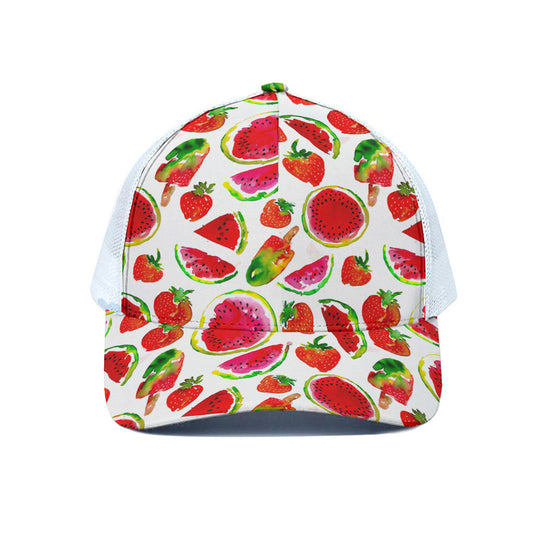 Summer Fruits Watermelon Pattern Print White Mesh Trucker Cap