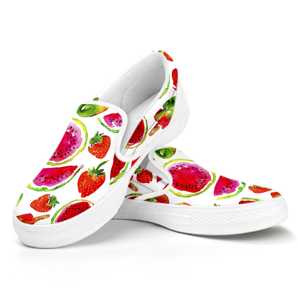 Summer Fruits Watermelon Pattern Print White Slip On Sneakers