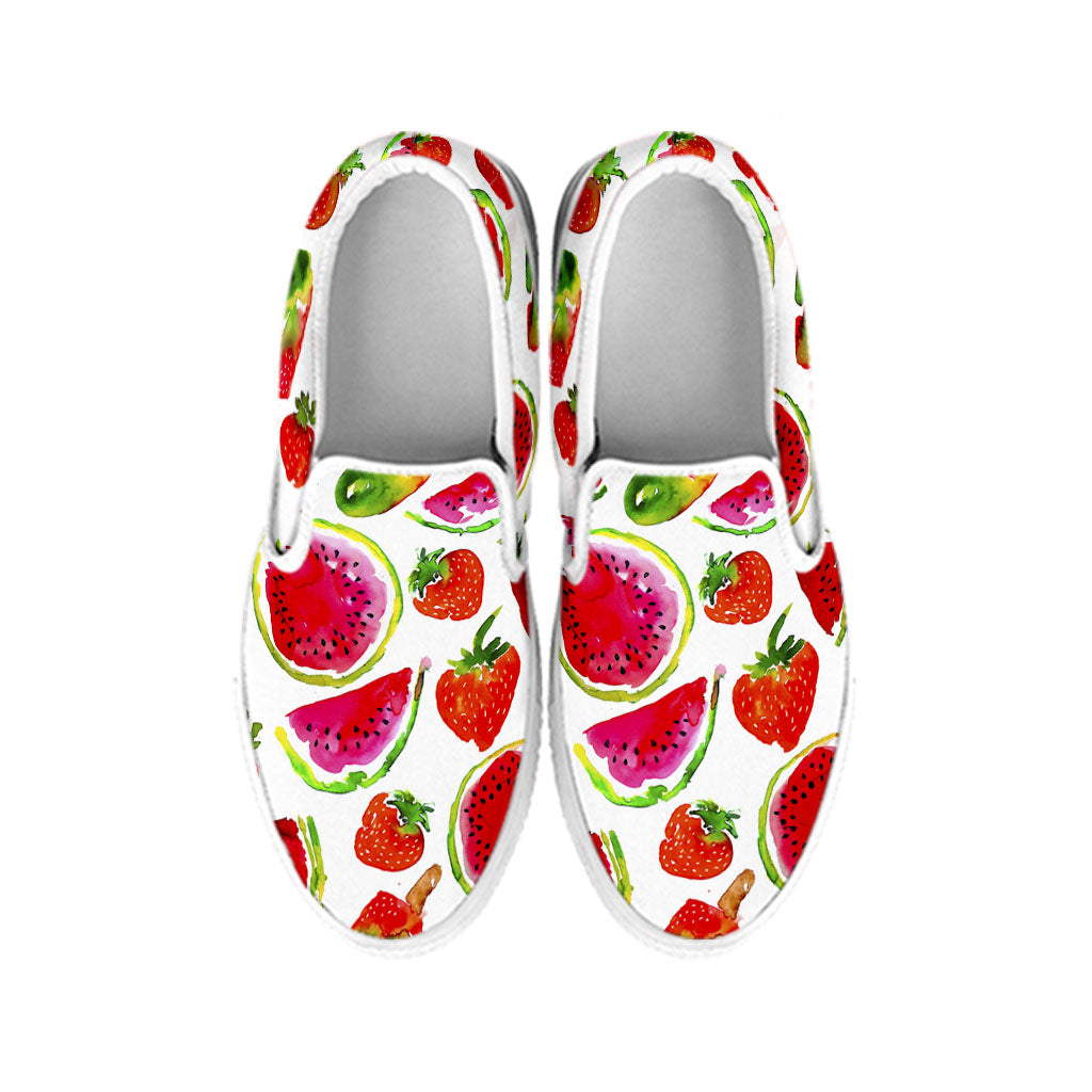 Summer Fruits Watermelon Pattern Print White Slip On Sneakers