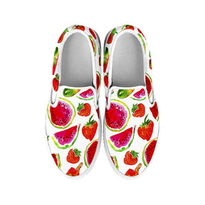 Summer Fruits Watermelon Pattern Print White Slip On Sneakers