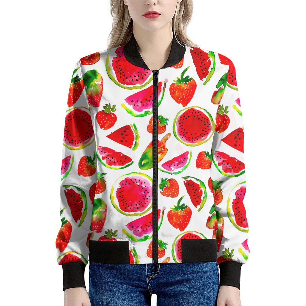 Summer Fruits Watermelon Pattern Print Women's Bomber Jacket