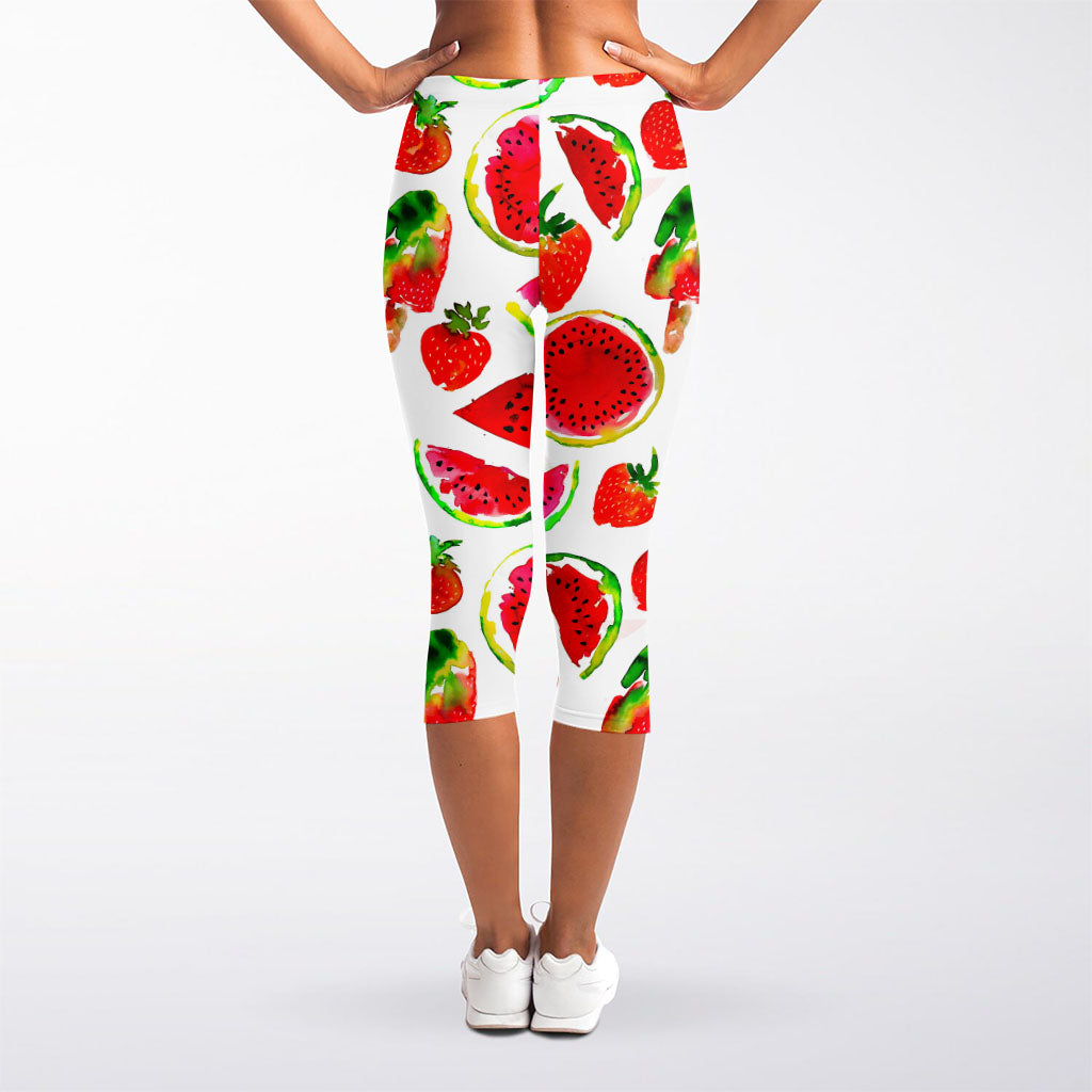 Summer Fruits Watermelon Pattern Print Women's Capri Leggings