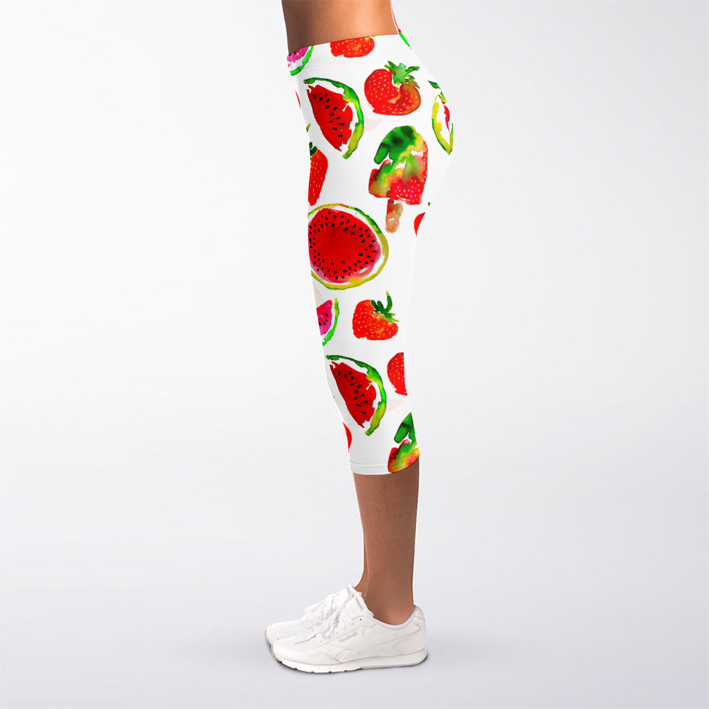 Summer Fruits Watermelon Pattern Print Women's Capri Leggings